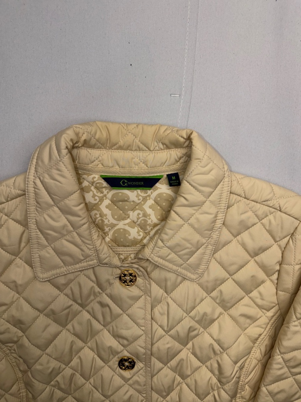 C. Wonder Quilted Cream Puffer Jacket with Gold-Tone Buttons